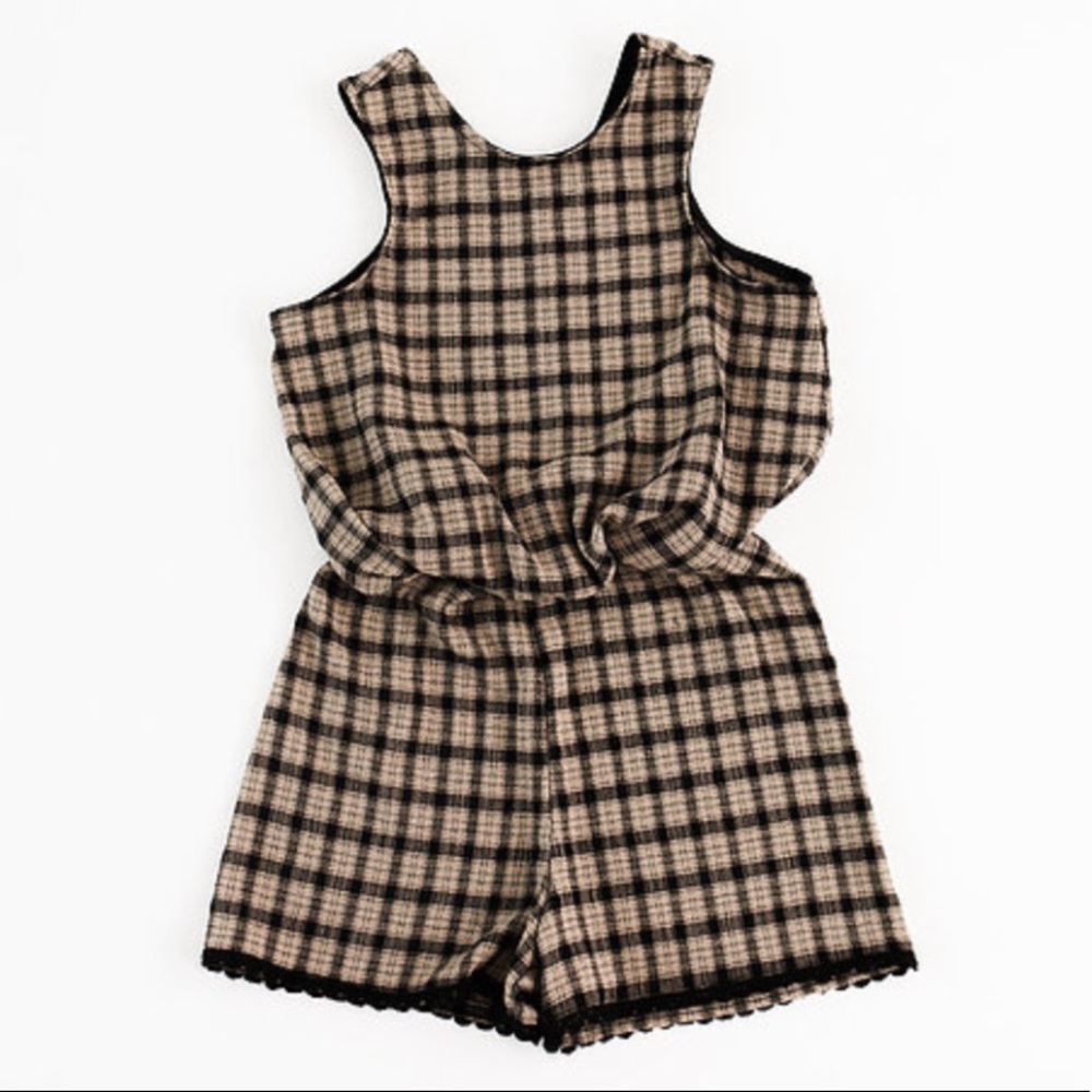 Olivia Leigh Brown Black 14-16 Girls Plaid Romper